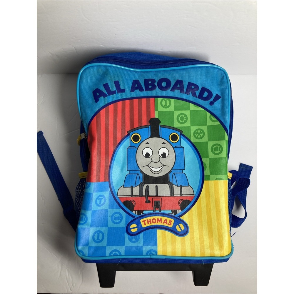 Thomas the Train 14x9" Rolling Backpack 2007 Blue  Mesh Side Pockets FLAWS